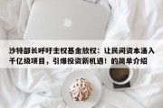 沙特部长呼吁主权基金放权：让民间资本涌入千亿级项目，引爆投资新机遇！的简单介绍