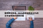 据彭博社报道，Meta将削减高达30%的元宇宙预算的简单介绍