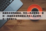 英国致命宠物病蔓延，狗主人务必警惕这一症状！/英国致命宠物病蔓延,狗主人务必警惕这一症状是什么